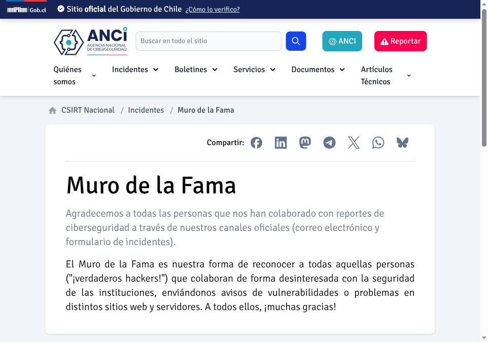 CSIRT Muro de la Fama main page