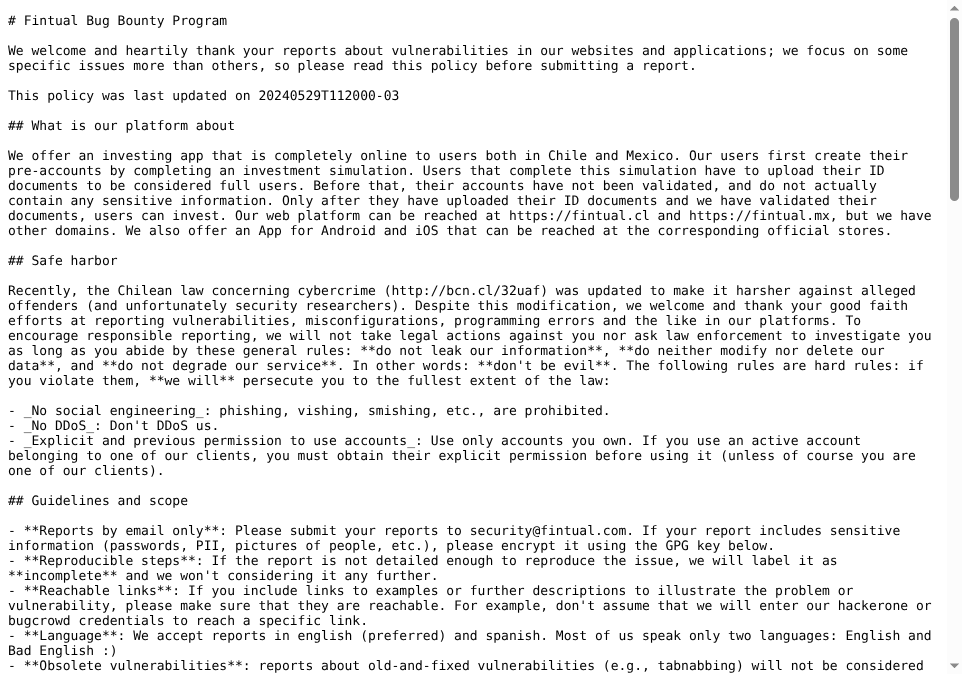 Fintual's bug bounty security policy